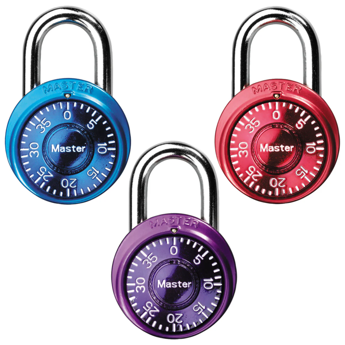 Standard Dial Combination Lock Locker Lock, Assorted Colors, 1-9/16 in Wide, 3-Pack - Image 3
