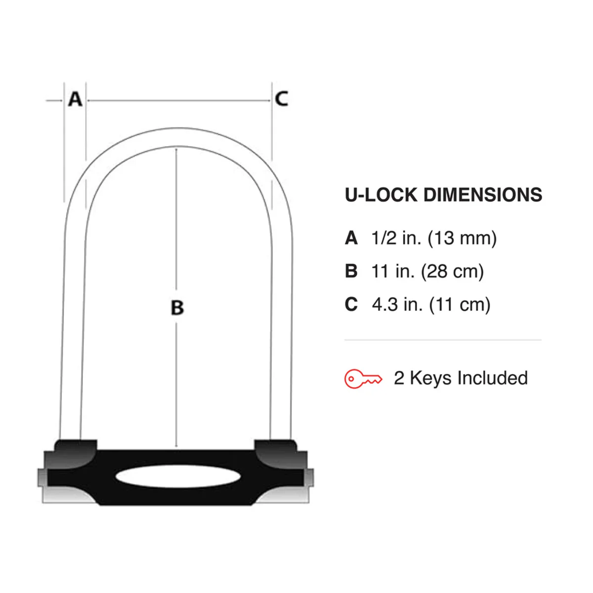 Heavy Duty Hardened Steel U-Lock with Cable, 6in Wide, 11in Shackle - Image 4